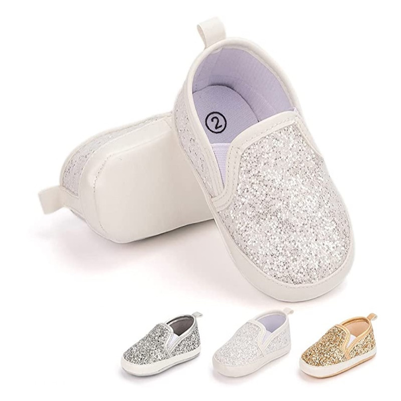 First Walker Sequin High Quality Moccasins Casual Comfortable Soft sole Flat Lazy Loafers baby toddler girl shoes White